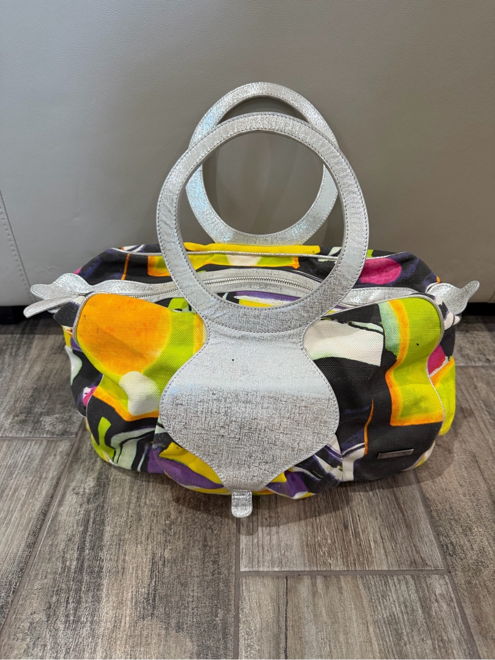 Custo Barcelona Multicolor Canvas Tote with Silver Circular Handles
